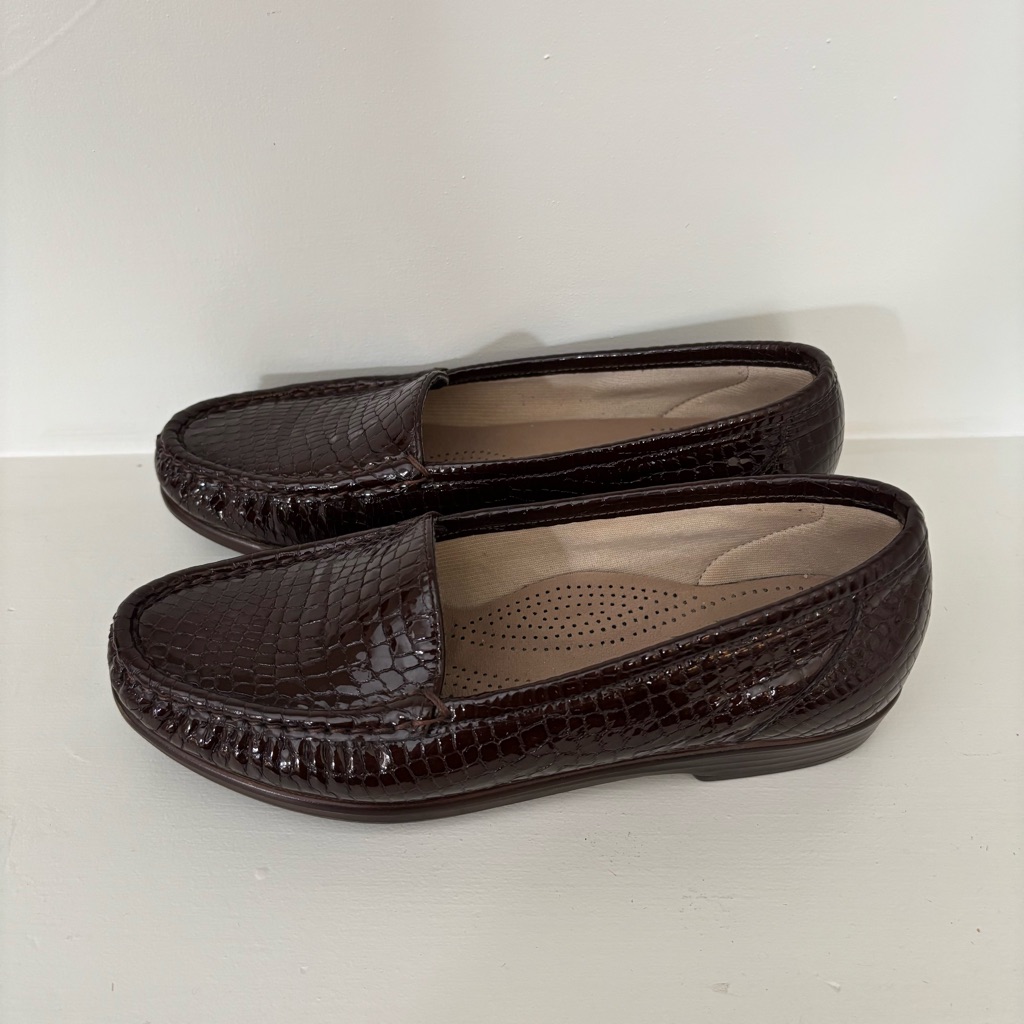 Sas Simplify Tripad Comfort Leather Croc Embossed Loafers, Size 7